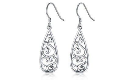 925 Sterling Silver Filigree Teardrop Earrings