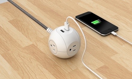 Link2Home Power Globe 3 Outlet & 2 USB Ports, 5ft Fabric Extension Cord