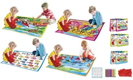Zummy Kids Large Washable Coloring Play Mat & Apron w/ 12 Washable Markers