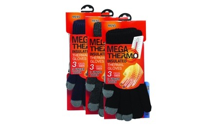 Mega Thermo Men's Thermal Gloves with 3 Touch Finger (3-Pack)