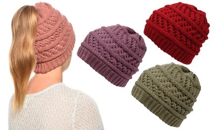 Ponytail High-Bun Crochet Women's Beanie Hats