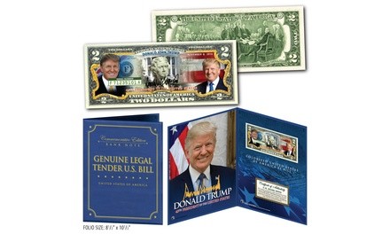 Donald Trump 45th President Two-Dollar Bill in Large Collector's Folio Display