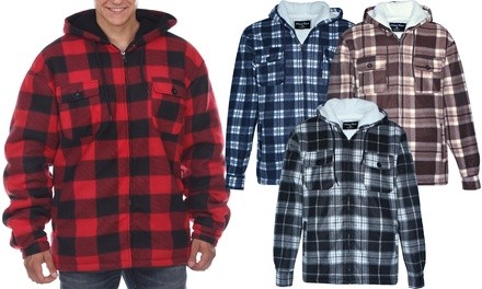 LeeHanTon Men's Hooded Sherpa Lined Fleece Plaid Jacket (S-5XL)