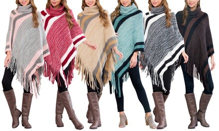 Riah Fashion Women's Soft Cowl Neck Fringe Poncho