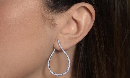 Crystal Open Hoop Earrings in Sterling Silver