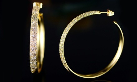 Barzel 18K Gold Plated Open Hoop Earrings Made with Swarovski Elements