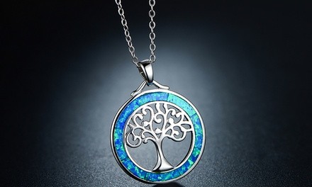 Peermont Blue Jelly Opal Tree of Life Necklace
