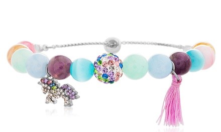 Nina & Grace Genuine Gemstone Adjustable Bracelet with Unicorn and Tassel Charms