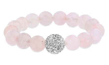 Nina & Grace Rose Quartz Beaded Gemstone Bracelet with CZ Fireball Bead