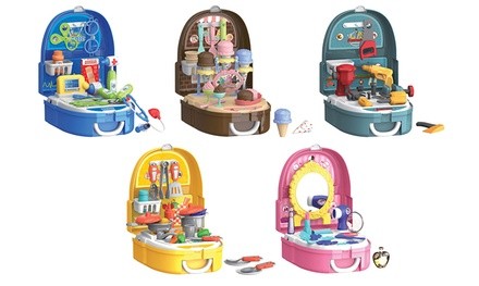 Portable Backpack Playsets: Beauty, Kitchen, Ice Cream, Doctor, or Tools