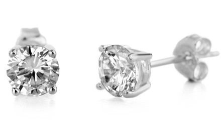 Lesa Michele Cubic Zirconia 3-8MM Round Stud Earring in Plated Sterling Silver