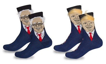 Donald Trump or Bernie Sanders Novelty Socks with 3D Fake Hair 