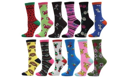 Frenchic Women's Fun & Funky Cotton-Rich Crew Socks (12 Pairs)