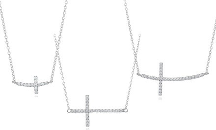 Crystal Sideways Cross Pendant Necklaces (Multiple Options)