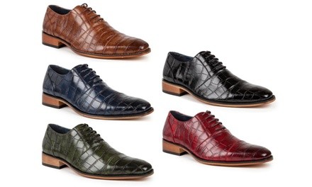 Signature Men's Croc-Embossed Lace Dress Shoes