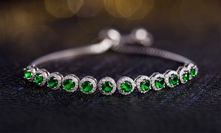 Nina & Grace Lab-Created Emerald & CZ Adjustable Bracelet in Sterling Silver