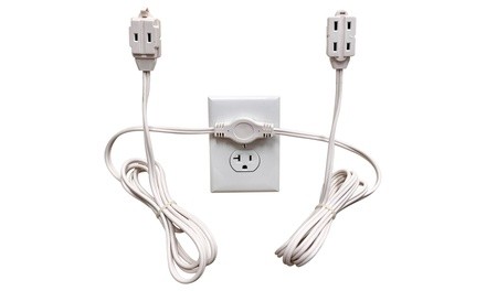 2-in-1 Twin Split Dual Cord Wall Hugger Flat Head 3-Outlet Extension Cord