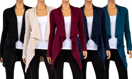 Women's Hacci Layered Lapel Cardigan with Pockets. Plus Sizes Available.