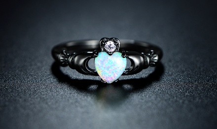 Women's White Opal Irish Claddagh Ring