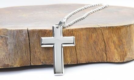 Pink Box Stainless Steel Cross Necklace - Multiple Chain Lengths