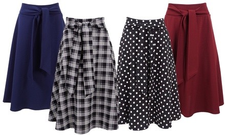 VKY & CO Tie-Waist Midi A-Line Skirts. Plus Sizes Available.