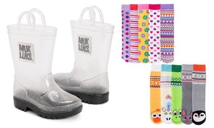 Muk Luks Girls Rainboots with 5 Pack Sock