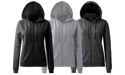 2-Pack Women's Loose-Fit Fleece-Lined Zip Hooded Sweatshirt