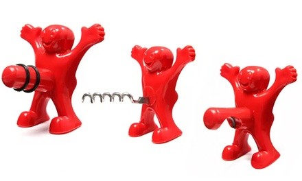 Happy Man Wine and Beer Corkscrew, Stopper, and Opener Set (3-Piece)