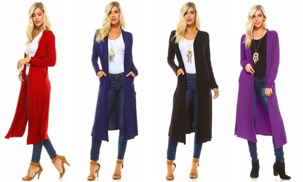 Isaac Liev Women's Side-Slit Long Lightweight Cardigan with Pockets