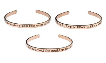 Pink Box Stainless Steel 5mm Inspirational Cuff in Rose Gold Plating