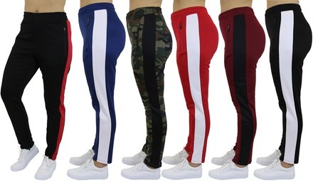 Galaxy by Harvic Women's Fashion Striped Joggers with Zipper Pockets. Plus Sizes Available.