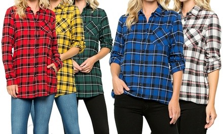 Acting Pro Plaid Button Down Long Sleeve Top