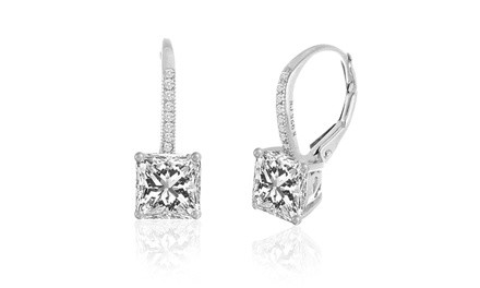 Lesa Michele Princess Cut Cubic Zirconia Leverback Earrings In Sterling Silver