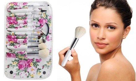 Makeup Brush Set with Floral-Design Travel Pouch (13-Piece)