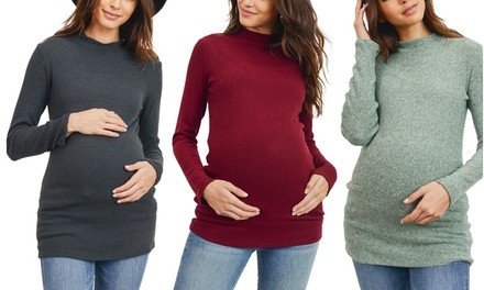 Hello Miz Maternity Mock Neck Long Sleeve Ribbed Tops