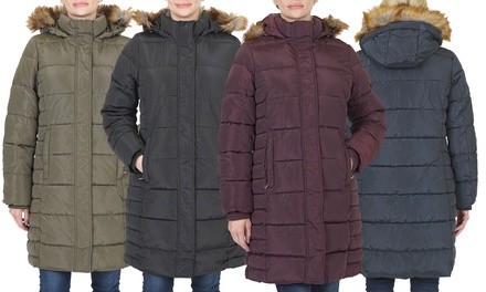 CS by Coffee Shop Women's Quilted Hooded Puffer Jacket with Cozy Lining. Plus Sizes Available.