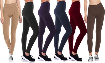 High-Waist Fleece Lined Leggings (6-Pack)