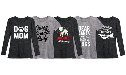 Women's Humorous Holiday Dog T-Shirt. Plus Sizes Available.