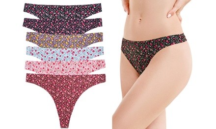 Women's Printed No-Show Thong Panties (6-Pack)