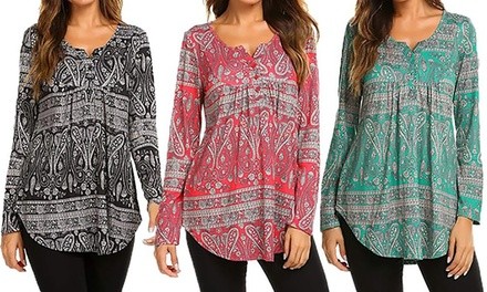 Leo Rosi Women's Paisley Rita Tunic Top. Plus Sizes Available.