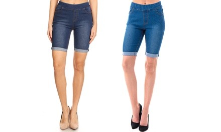 JVINI Roll-Cuffed Denim Bermuda Biker Shorts. Plus Sizes Available