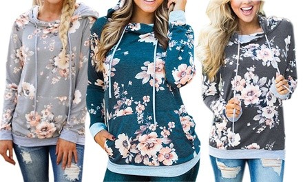 Lilly Posh Women's Floral or Camo Hoodie with Drawstrings. Plus Sizes Available.