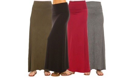 Isaac Liev Women's High-Waisted Fold-Over Maxi Skirt. Plus Sizes Available.
