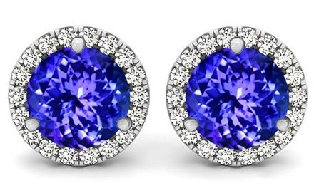 3.00 CTTW Sterling Silver Tanzanite Halo Studs by Valencia Gem
