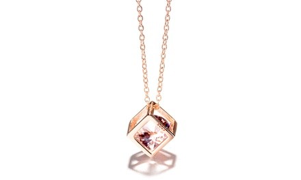 Morganite Solitaire Floating Pendant Necklace in 18K Rose Gold over Sterling Silver