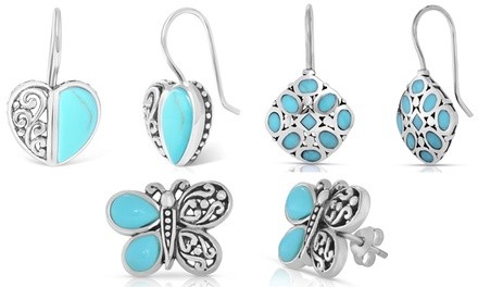 Genuine Turquoise Drop Earrings in Sterling Silver by Gemma Luna