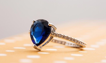 Pear-Cut Lab Created Blue Sapphire Ring by Peermont