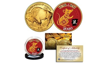 2020 Lunar New Year of the Rat 24K Gold Clad American Buffalo Tribute Coin