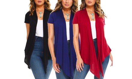 Isaac Liev Women's Short-Sleeve Flowy Cardigans (3-Pack). Plus Sizes Available.