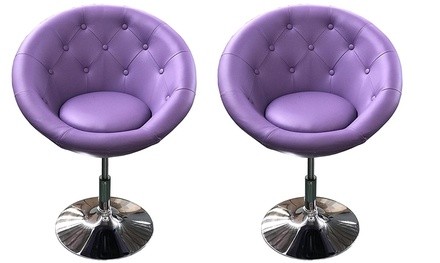 Stylish Round Chrome Hydraulic 360-degree swivel Bar Stool, set of 2 (Purple)